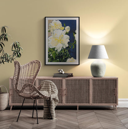 White Peonies, Focues Design Two #1050-002 Framed Fine Art Print - Vertical 2-Inch Premium Gallery Matting