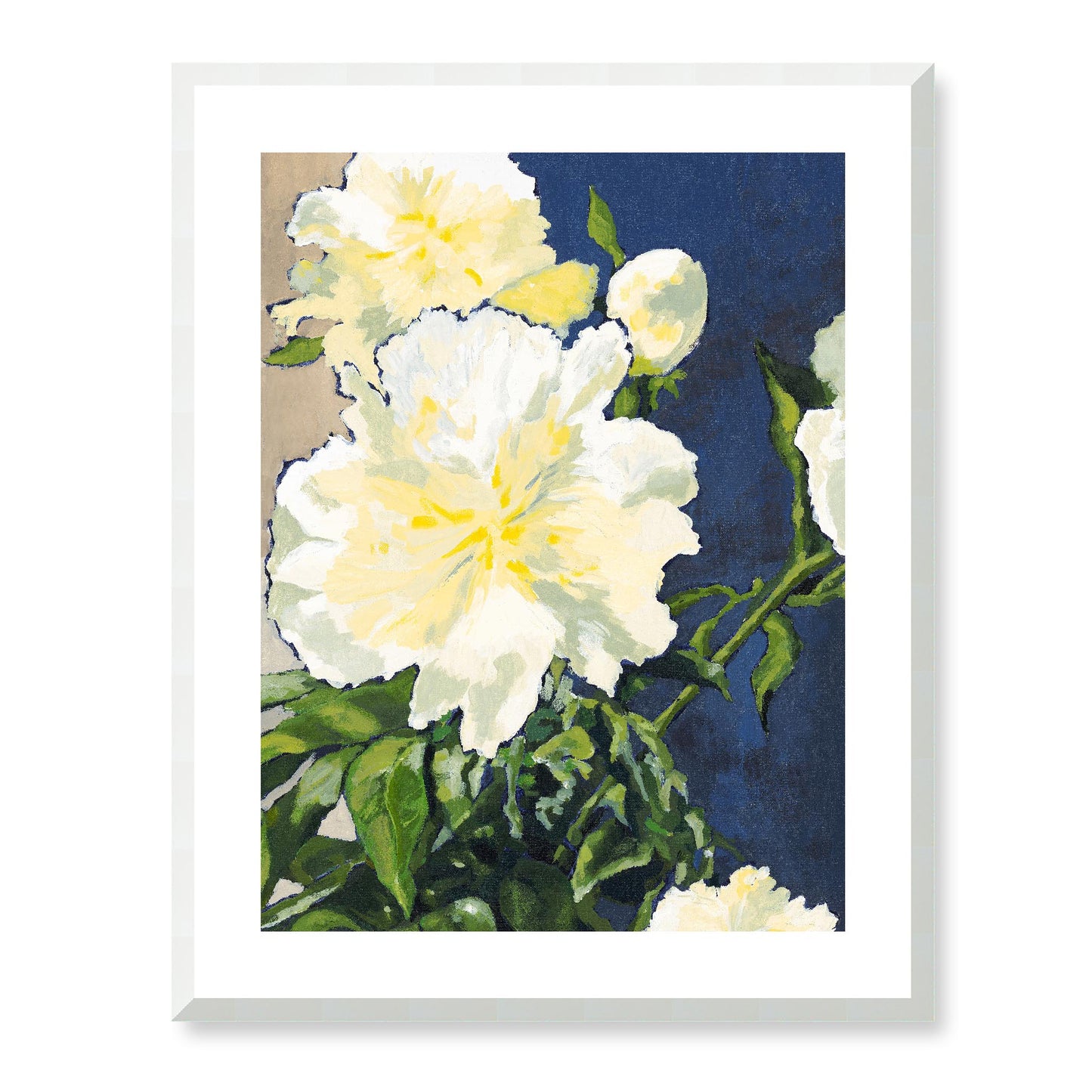 Framed Fine Art Print, White Mat - 13x16 16x20 22x28 28x36 inches | White Peonies in Acrylic, FPV-1050-001, Prints, Fine art, White Frame, 56 x 71 cm ,22 x 28 inches