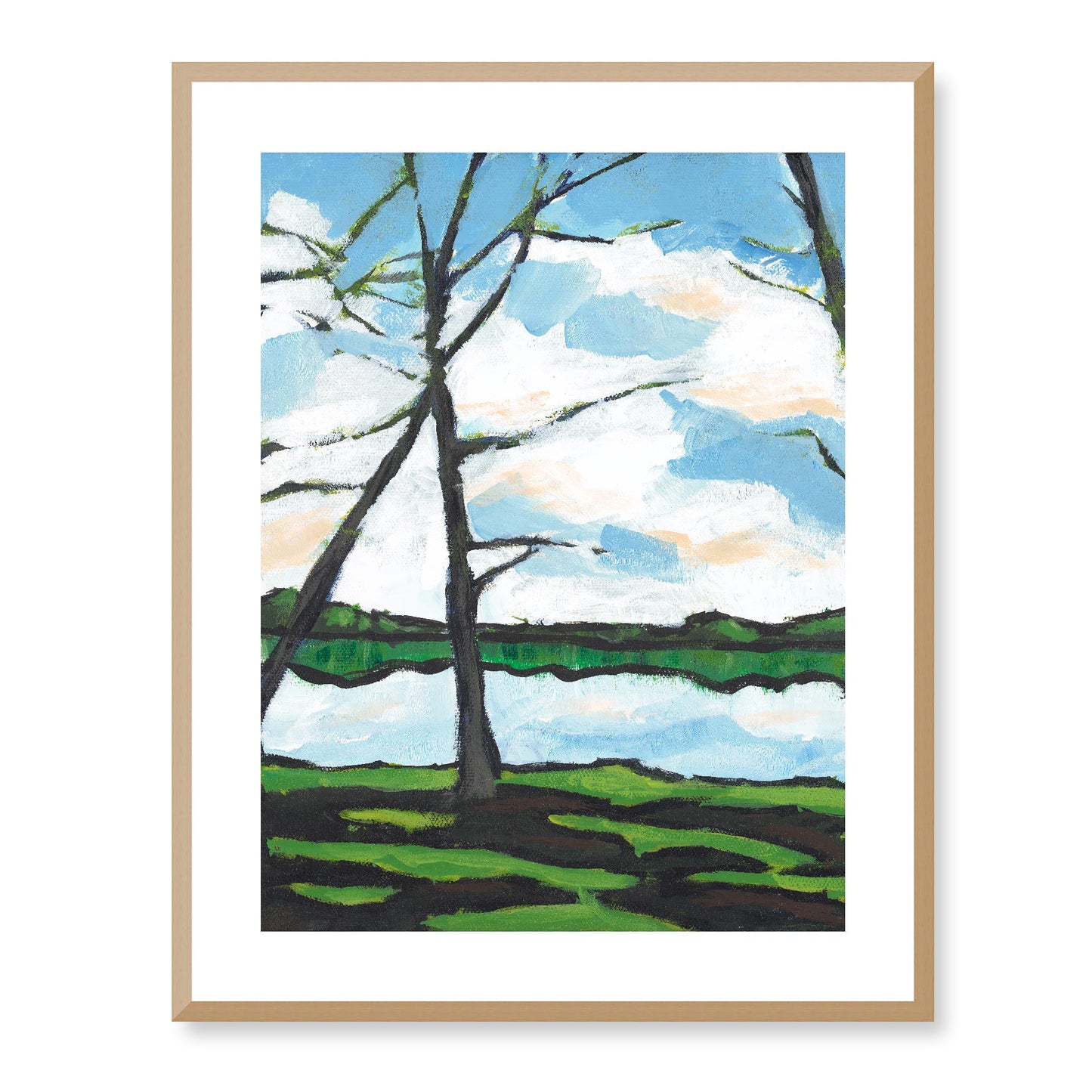 Framed Fine Art Print, White Mat - 13x16 16x20 22x28 28x36 inches | Lakeshore in Acrylic, FPV-1101-002, Prints, Fine art, Natural Frame, 56 x 71 cm ,22 x 28 inches
