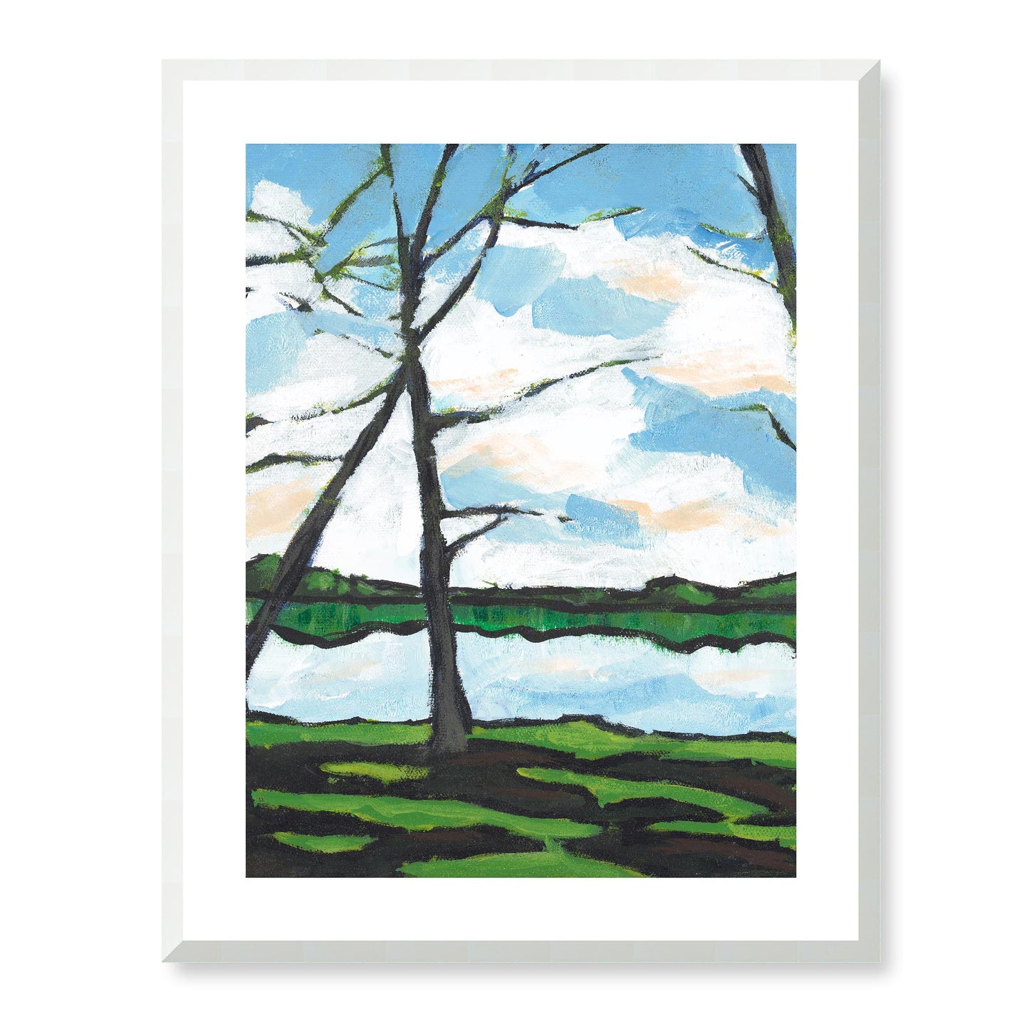 Framed Fine Art Print, White Mat - 13x16 16x20 22x28 28x36 inches | Lakeshore in Acrylic, FPV-1101-002, Prints, Fine art, White Frame, 56 x 71 cm ,22 x 28 inches