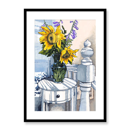 Framed Fine Art Print, White Mat - 12x16 16x22 20x28 24x36 28x40 inches | Sunflowers in Acrylic, FPV-1040-001, Prints, Fine art, Black Frame, 51 x 71 cm ,20 x 28 inches