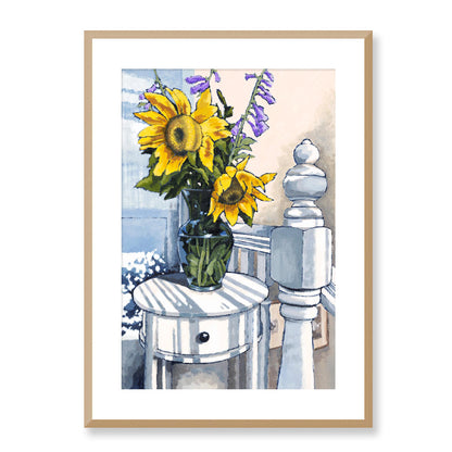 Framed Fine Art Print, White Mat - 12x16 16x22 20x28 24x36 28x40 inches | Sunflowers in Acrylic, FPV-1040-001, Prints, Fine art, Natural Frame, 51 x 71 cm ,20 x 28 inches