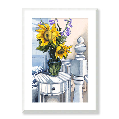 Framed Fine Art Print, White Mat - 12x16 16x22 20x28 24x36 28x40 inches | Sunflowers in Acrylic, FPV-1040-001, Prints, Fine art, White Frame, 51 x 71 cm ,20 x 28 inches