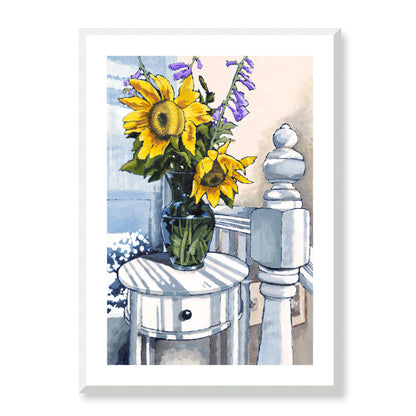 Framed Fine Art Print, White Mat - 12x16 16x22 20x28 24x36 28x40 inches | Sunflowers in Acrylic, FPV-1040-001, Prints, Fine art, White Frame, 61 x 86 cm ,24 x 34 inches