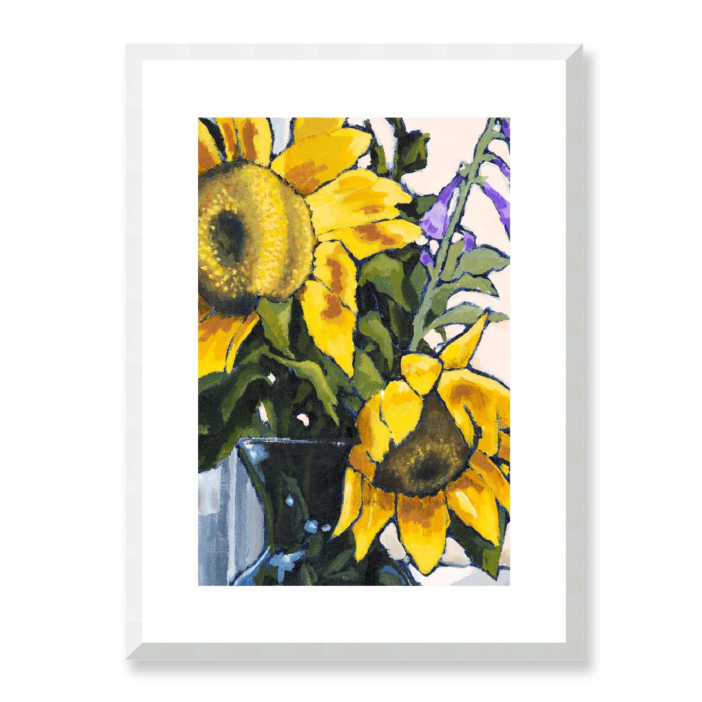 Framed Fine Art Print, White Mat - 12x16 16x22 20x28 24x36 28x40 inches | Sunflowers in Acrylic, FPV-1040-002, Prints, Fine art, White Frame, 41 x 56 cm ,16 x 22 inches