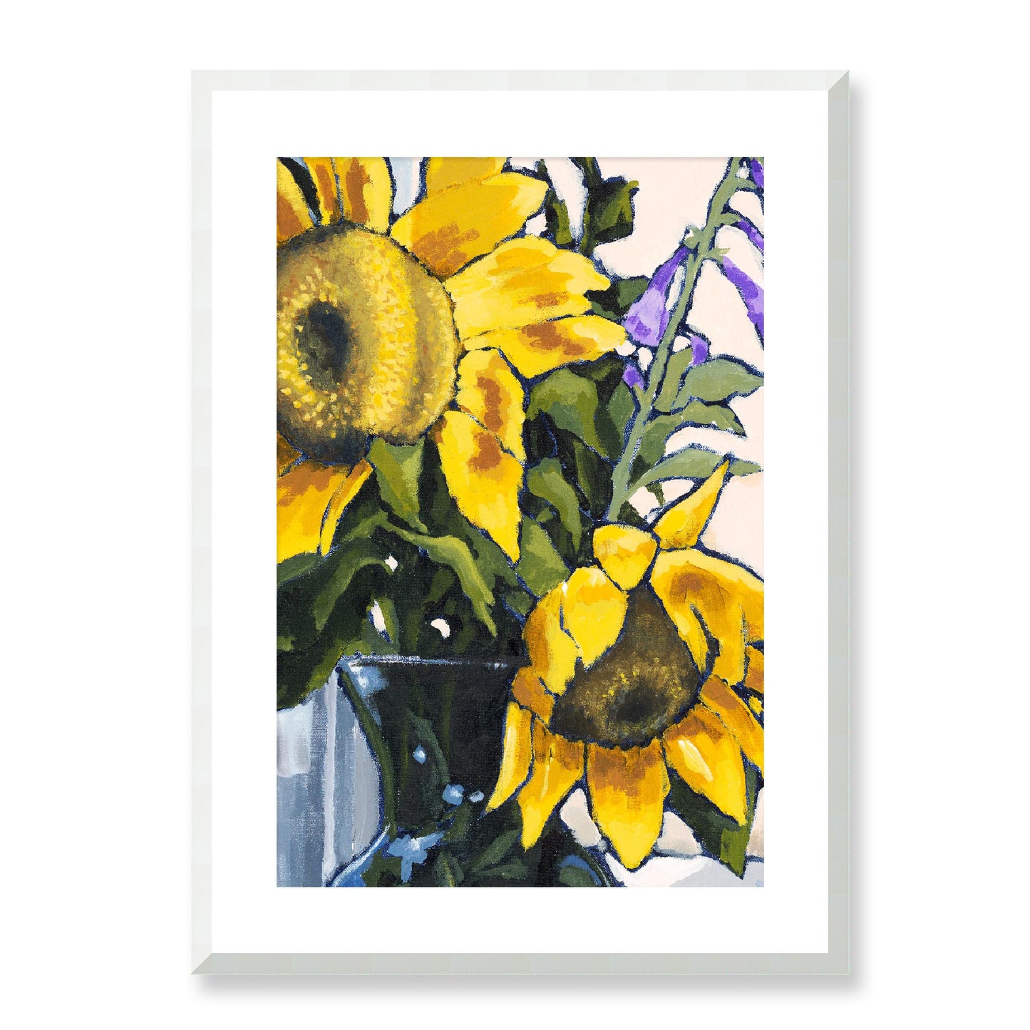 Framed Fine Art Print, White Mat - 12x16 16x22 20x28 24x36 28x40 inches | Sunflowers in Acrylic, FPV-1040-002, Prints, Fine art, White Frame, 51 x 71 cm ,20 x 28 inches