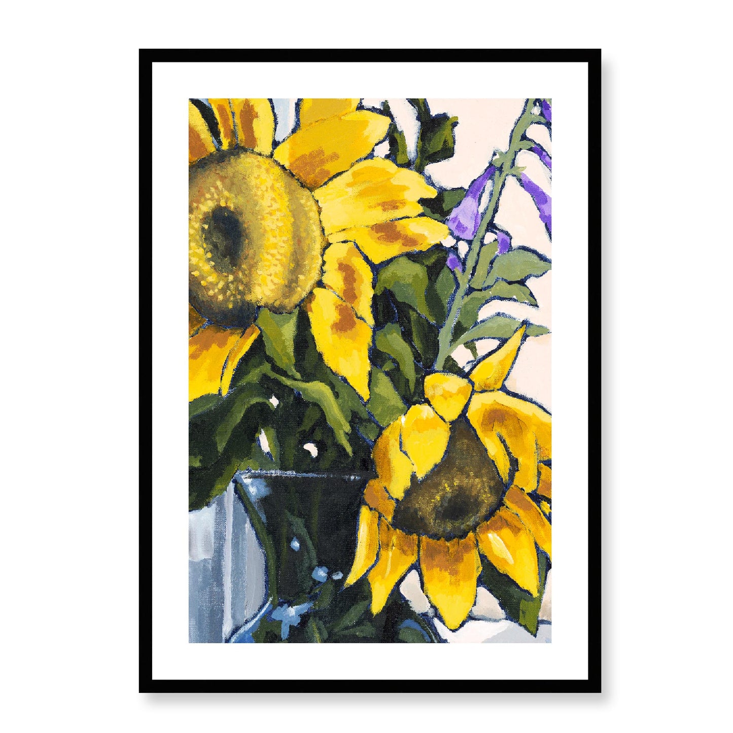 Framed Fine Art Print, White Mat - 12x16 16x22 20x28 24x36 28x40 inches | Sunflowers in Acrylic, FPV-1040-002, Prints, Fine art, Black Frame, 61 x 86 cm ,24 x 34 inches