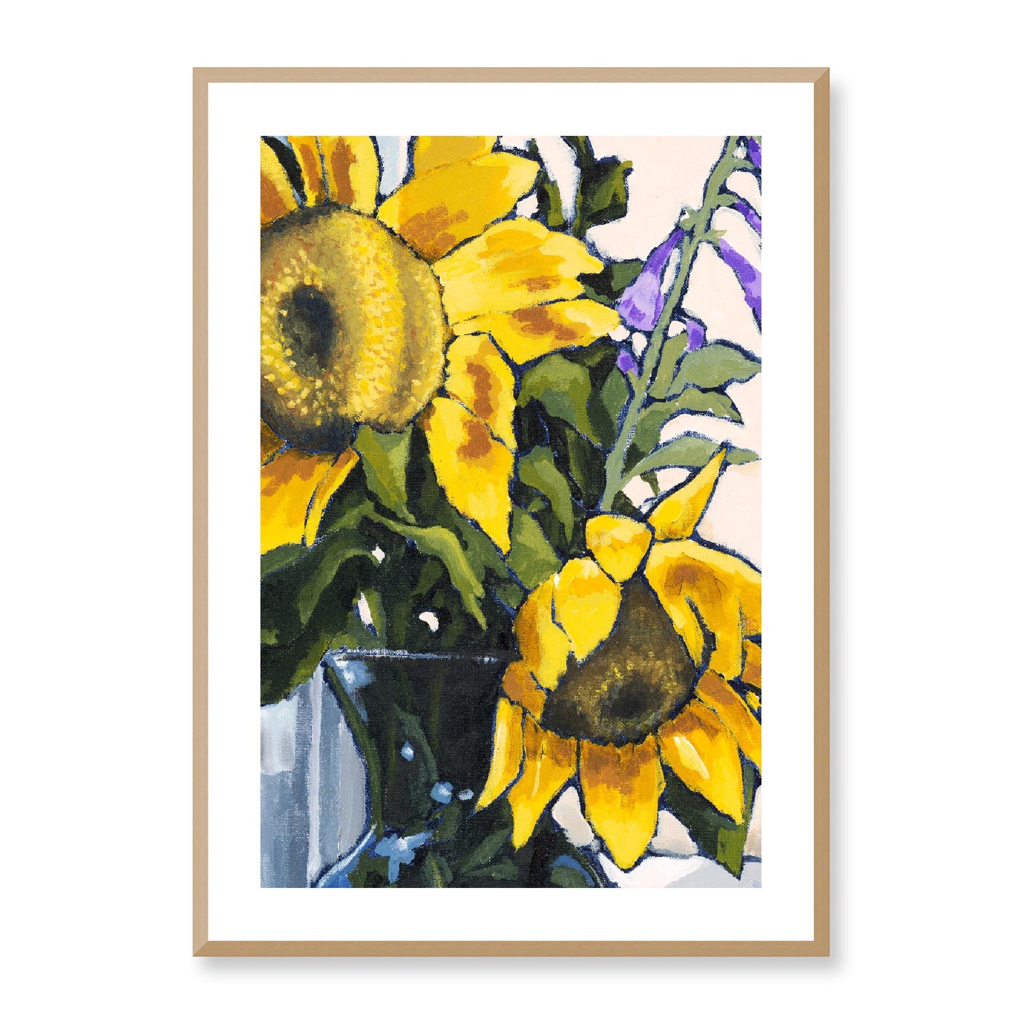Framed Fine Art Print, White Mat - 12x16 16x22 20x28 24x36 28x40 inches | Sunflowers in Acrylic, FPV-1040-002, Prints, Fine art, Natural Frame, 61 x 86 cm ,24 x 34 inches