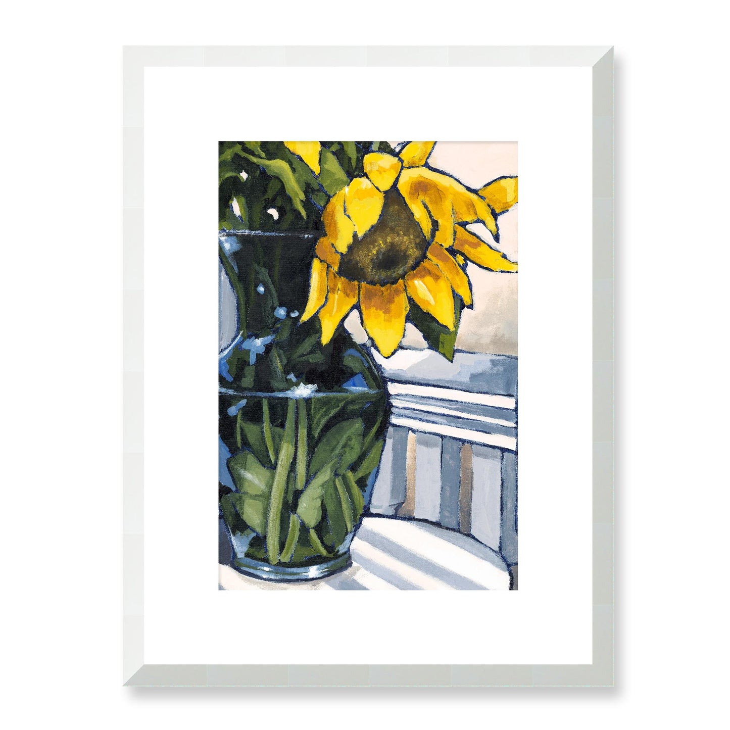 Framed Fine Art Print, White Mat - 12x16 16x22 20x28 24x36 28x40 inches | Sunflowers in Acrylic, FPV-1040-003, , Fine art, White Frame, 30 x 41 cm ,12 x 16 inches