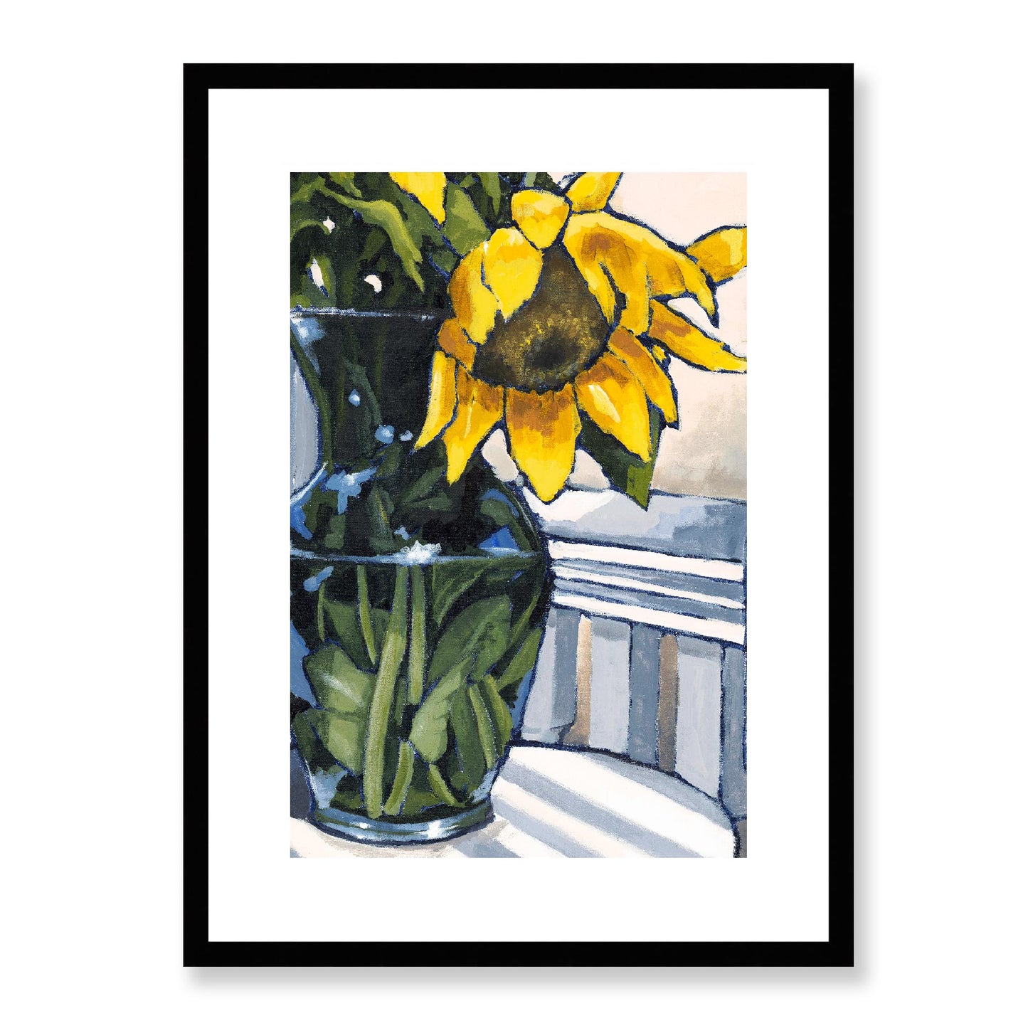 Framed Fine Art Print, White Mat - 12x16 16x22 20x28 24x36 28x40 inches | Sunflowers in Acrylic, FPV-1040-003, , Fine art, Black Frame, 41 x 56 cm ,16 x 22 inches