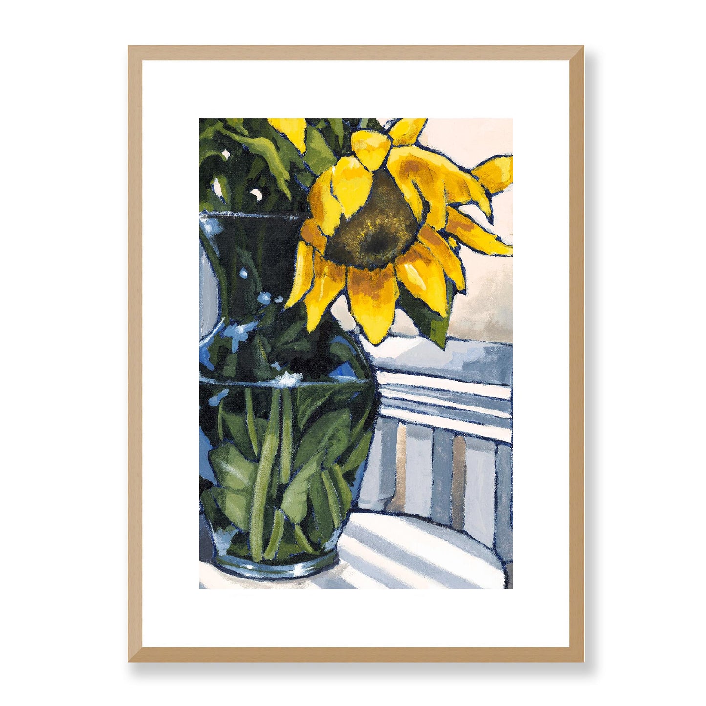 Framed Fine Art Print, White Mat - 12x16 16x22 20x28 24x36 28x40 inches | Sunflowers in Acrylic, FPV-1040-003, , Fine art, Natural Frame, 41 x 56 cm ,16 x 22 inches