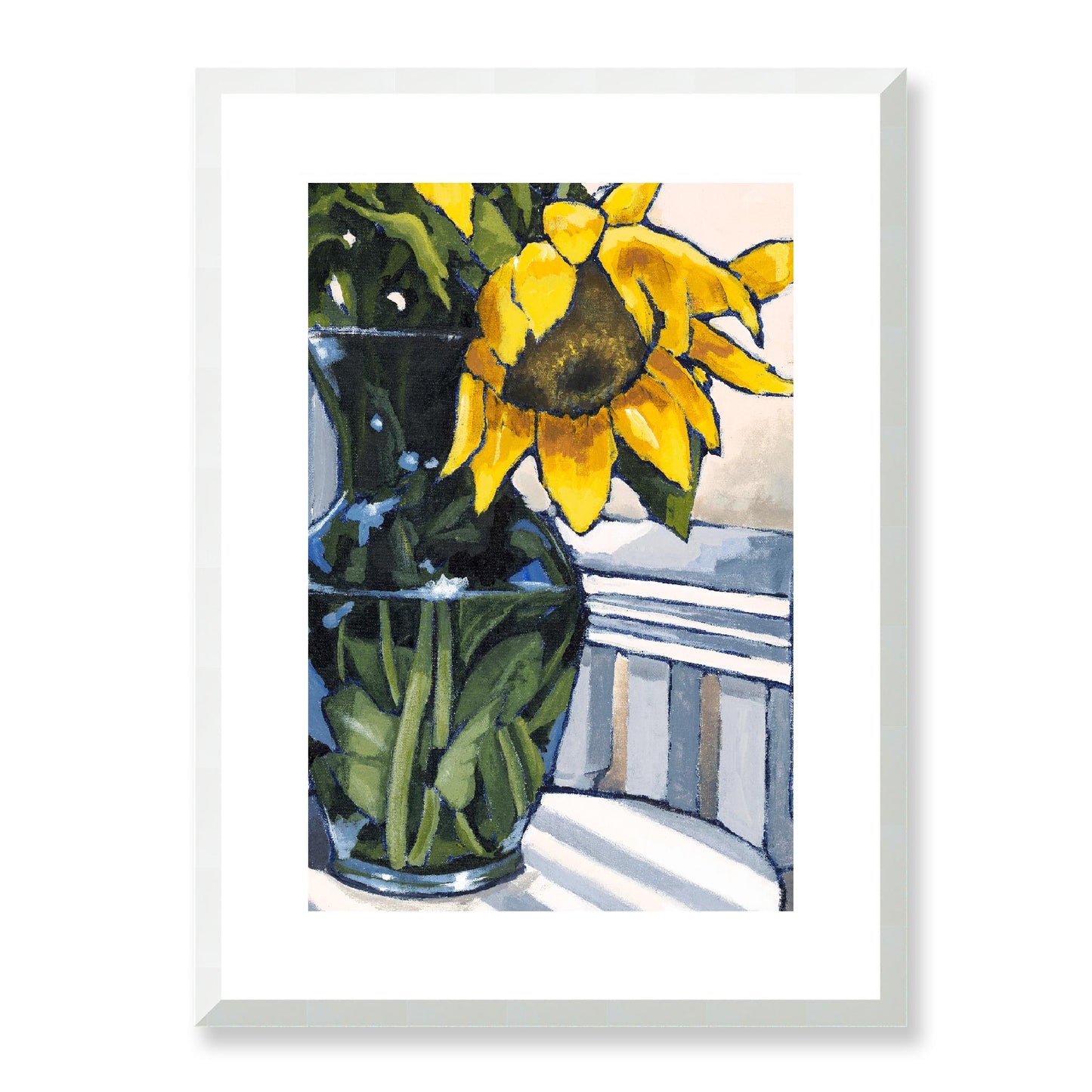 Framed Fine Art Print, White Mat - 12x16 16x22 20x28 24x36 28x40 inches | Sunflowers in Acrylic, FPV-1040-003, , Fine art, White Frame, 41 x 56 cm ,16 x 22 inches