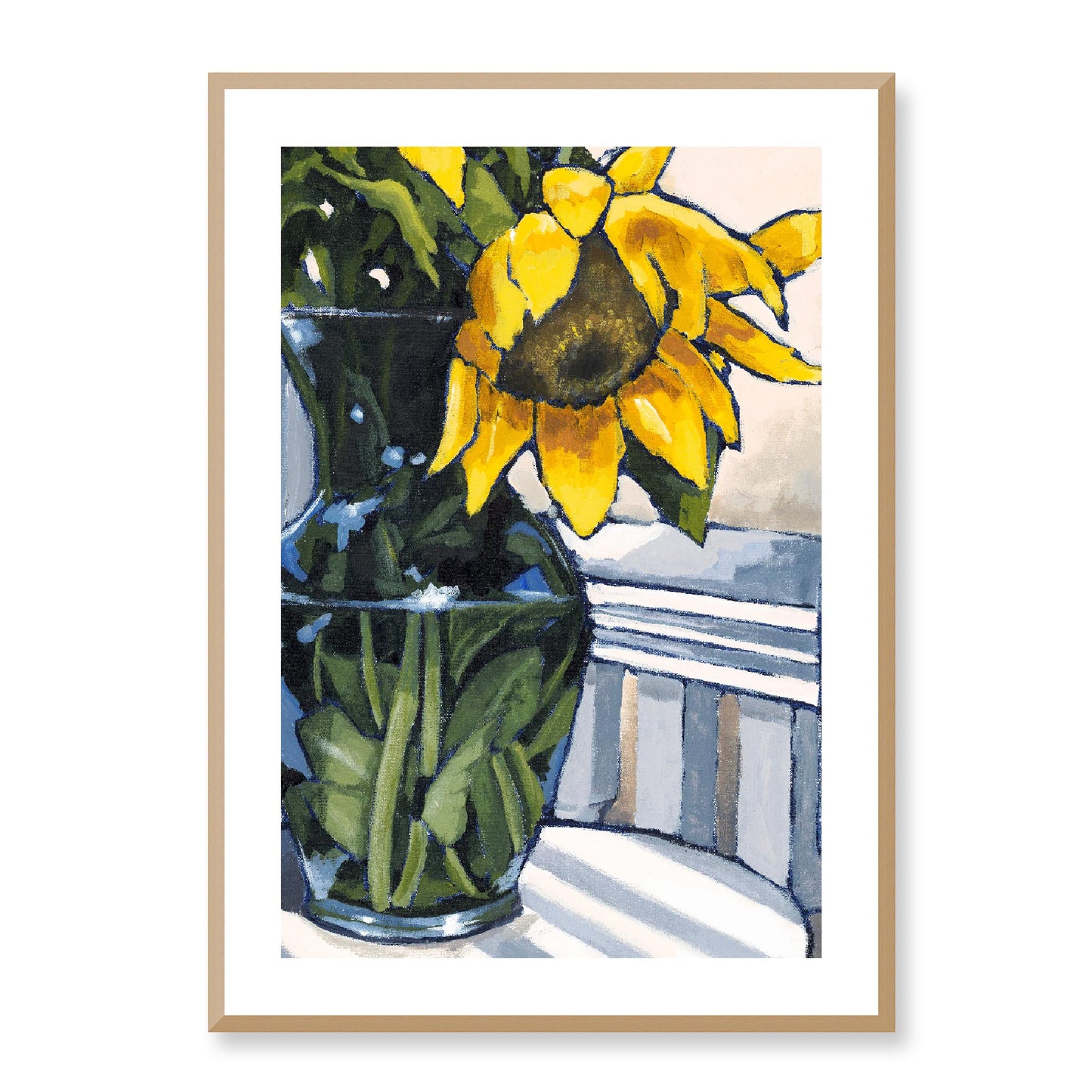 Framed Fine Art Print, White Mat - 12x16 16x22 20x28 24x36 28x40 inches | Sunflowers in Acrylic, FPV-1040-003, , Fine art, Natural Frame, 61 x 86 cm ,24 x 34 inches