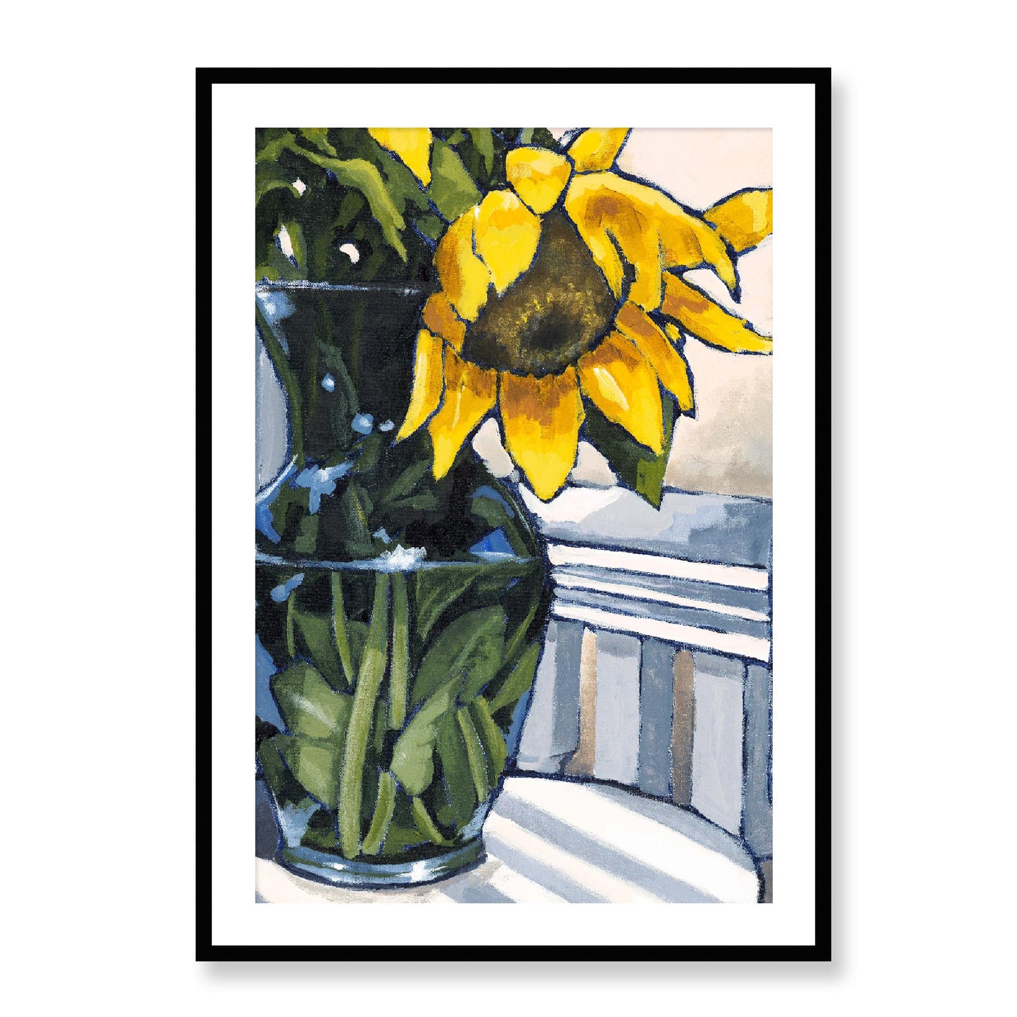 Framed Fine Art Print, White Mat - 12x16 16x22 20x28 24x36 28x40 inches | Sunflowers in Acrylic, FPV-1040-003, , Fine art, Black Frame, 71 x 102 cm ,28 x 40 inches