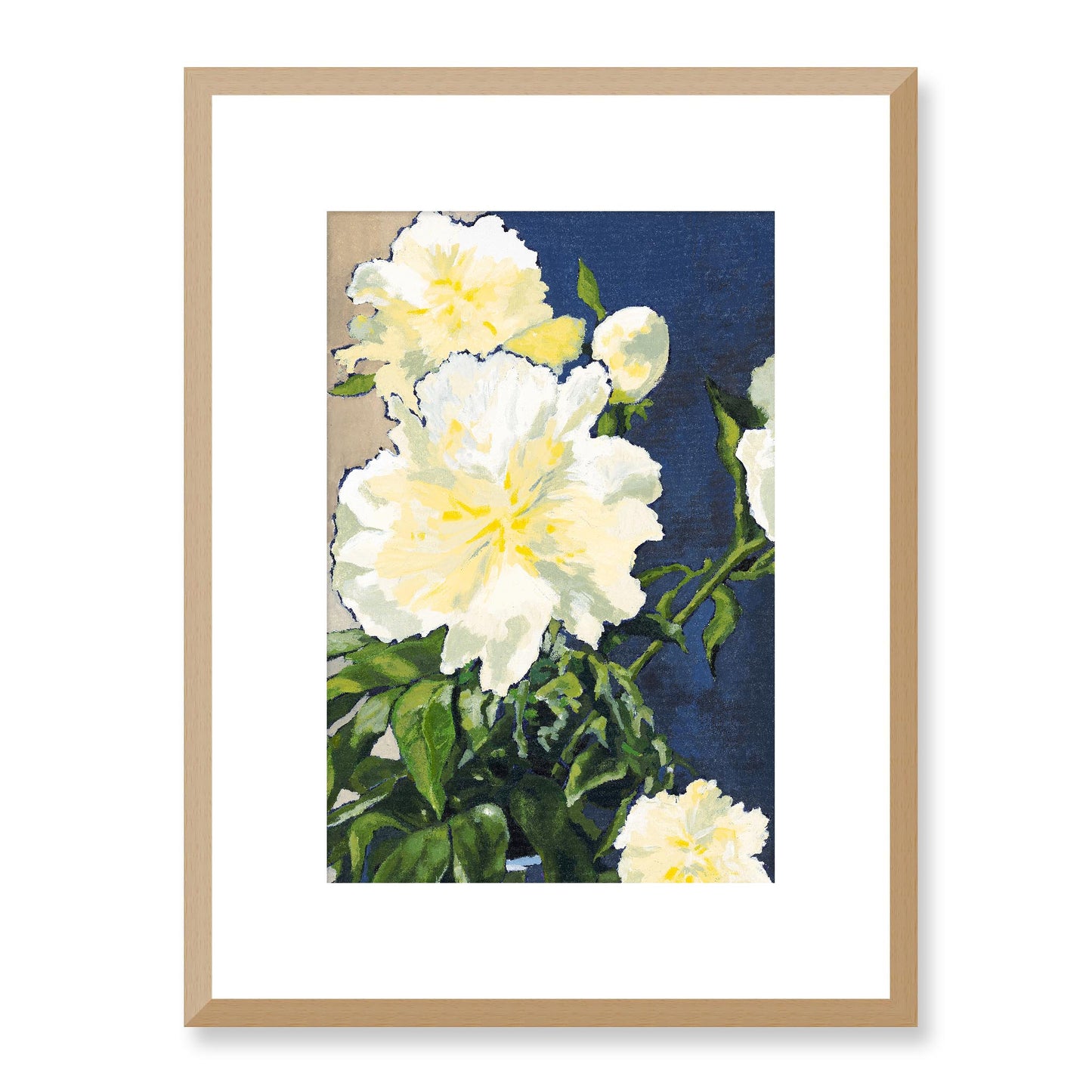 Framed Fine Art Print, White Mat - 12x16 16x22 20x28 24x36 28x40 inches | White Peonies in Acrylic, FPV-1050-002, , Fine art, Natural Frame, 30 x 41 cm ,12 x 16 inches