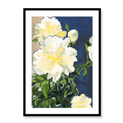 Framed Fine Art Print, White Mat - 12x16 16x22 20x28 24x36 28x40 inches | White Peonies in Acrylic, FPV-1050-002, , Fine art, Black Frame, 61 x 86 cm ,24 x 34 inches