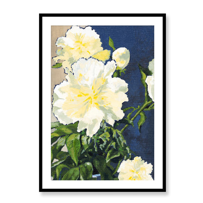Framed Fine Art Print, White Mat - 12x16 16x22 20x28 24x36 28x40 inches | White Peonies in Acrylic, FPV-1050-002, , Fine art, Black Frame, 71 x 102 cm ,28 x 40 inches