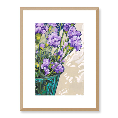 Framed Fine Art Print, White Mat - 12x16 16x22 20x28 24x36 28x40 inches | Mauve Carnations in Acrylic, FPV-1070, Prints, Fine art, Natural Frame, 30 x 41 cm ,12 x 16 inches