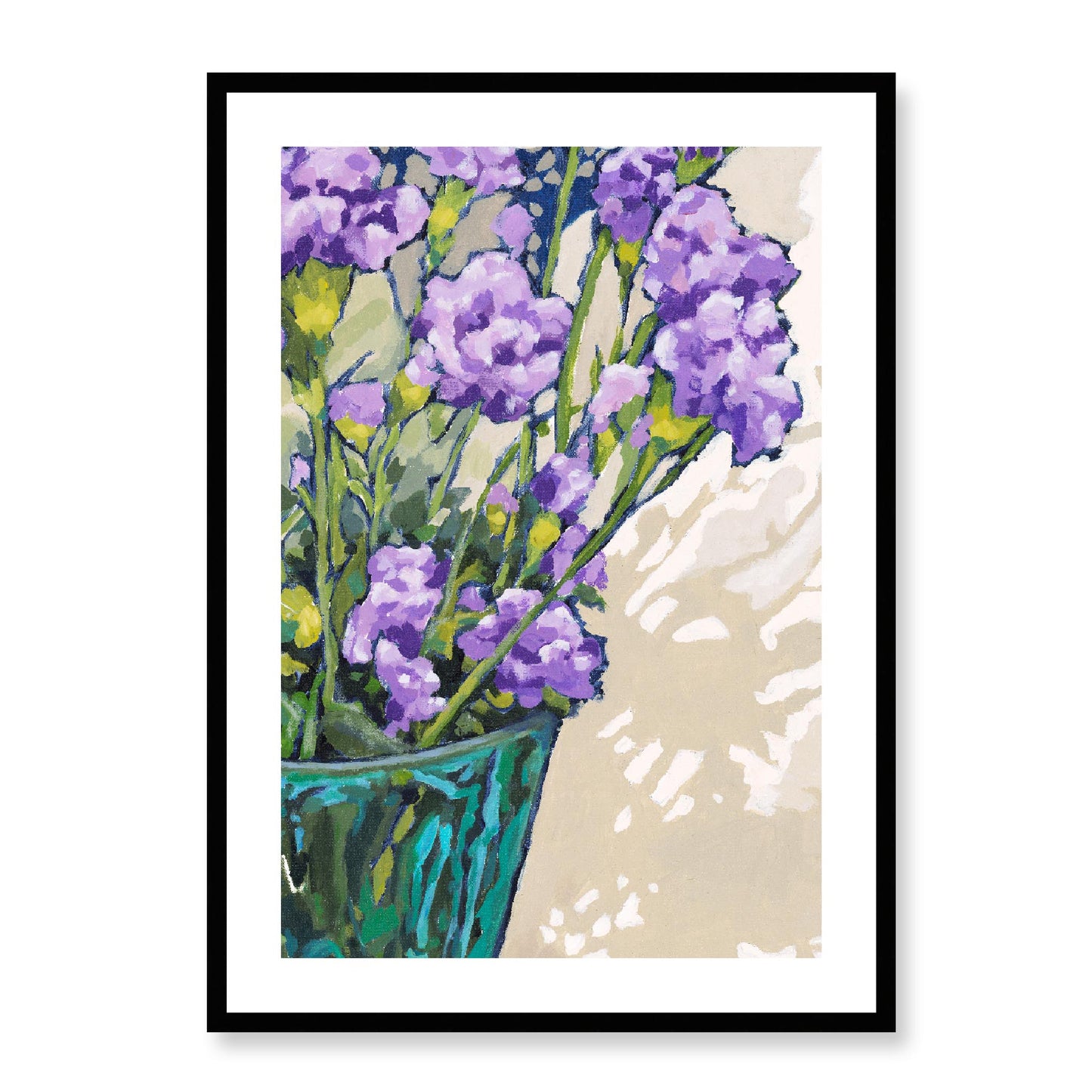 Framed Fine Art Print, White Mat - 12x16 16x22 20x28 24x36 28x40 inches | Mauve Carnations in Acrylic, FPV-1070, Prints, Fine art, Black Frame, 61 x 86 cm ,24 x 34 inches
