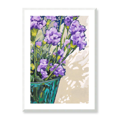 Framed Fine Art Print, White Mat - 12x16 16x22 20x28 24x36 28x40 inches | Mauve Carnations in Acrylic, FPV-1070, Prints, Fine art, White Frame, 61 x 86 cm ,24 x 34 inches