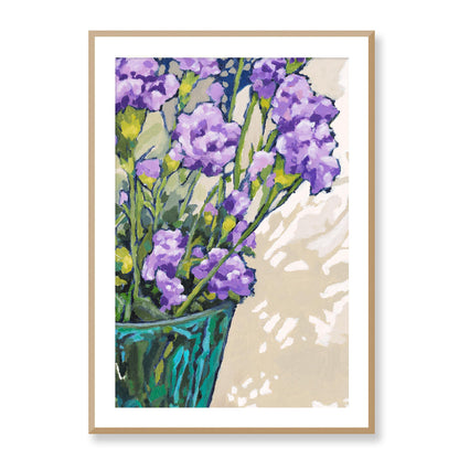 Framed Fine Art Print, White Mat - 12x16 16x22 20x28 24x36 28x40 inches | Mauve Carnations in Acrylic, FPV-1070, Prints, Fine art, Natural Frame, 71 x 102 cm ,28 x 40 inches