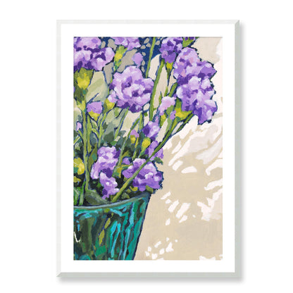 Framed Fine Art Print, White Mat - 12x16 16x22 20x28 24x36 28x40 inches | Mauve Carnations in Acrylic, FPV-1070, Prints, Fine art, White Frame, 71 x 102 cm ,28 x 40 inches