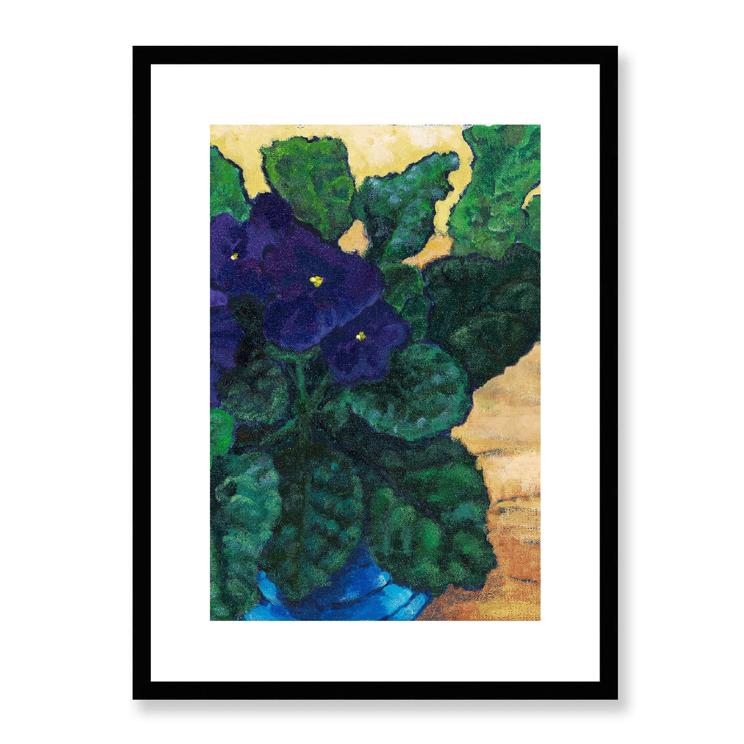 Framed Fine Art Print, White Mat -12x16 16x22 20x28 24x36 28x40 inches | African Violets in Acrylic, FPV-1090, Prints, Fine art, Black Frame, 41 x 56 cm ,16 x 22 inches