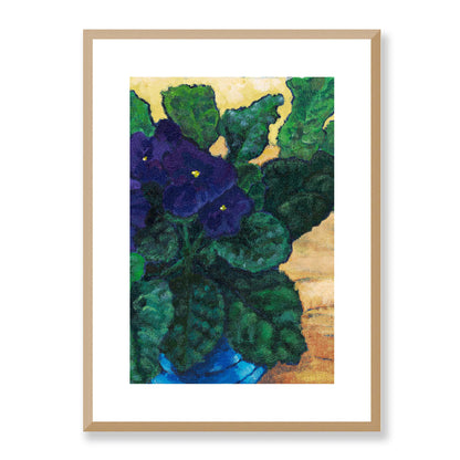 Framed Fine Art Print, White Mat -12x16 16x22 20x28 24x36 28x40 inches | African Violets in Acrylic, FPV-1090, Prints, Fine art, Natural Frame, 41 x 56 cm ,16 x 22 inches