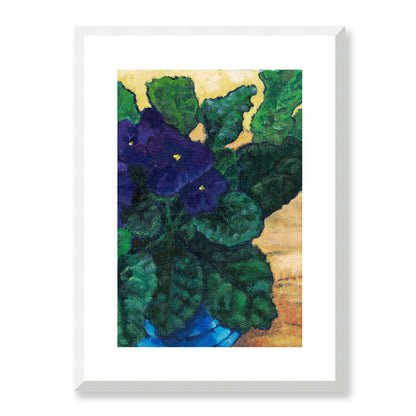 Framed Fine Art Print, White Mat -12x16 16x22 20x28 24x36 28x40 inches | African Violets in Acrylic, FPV-1090, Prints, Fine art, White Frame, 41 x 56 cm ,16 x 22 inches