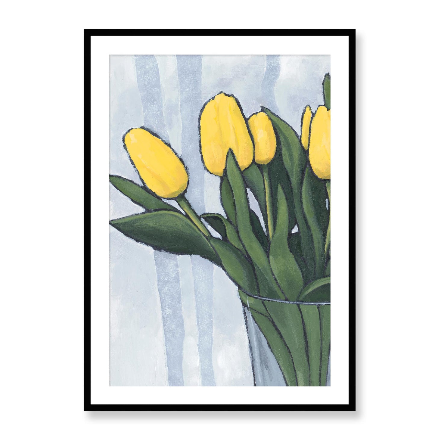 Framed Fine Art Print, White Mat - 12x16 16x22 20x28 24x36 28x40 inches | Yellow Tulips in Acrylic, FPV-1120-002, Prints, Fine art, Black Frame, 71 x 102 cm ,28 x 40 inches