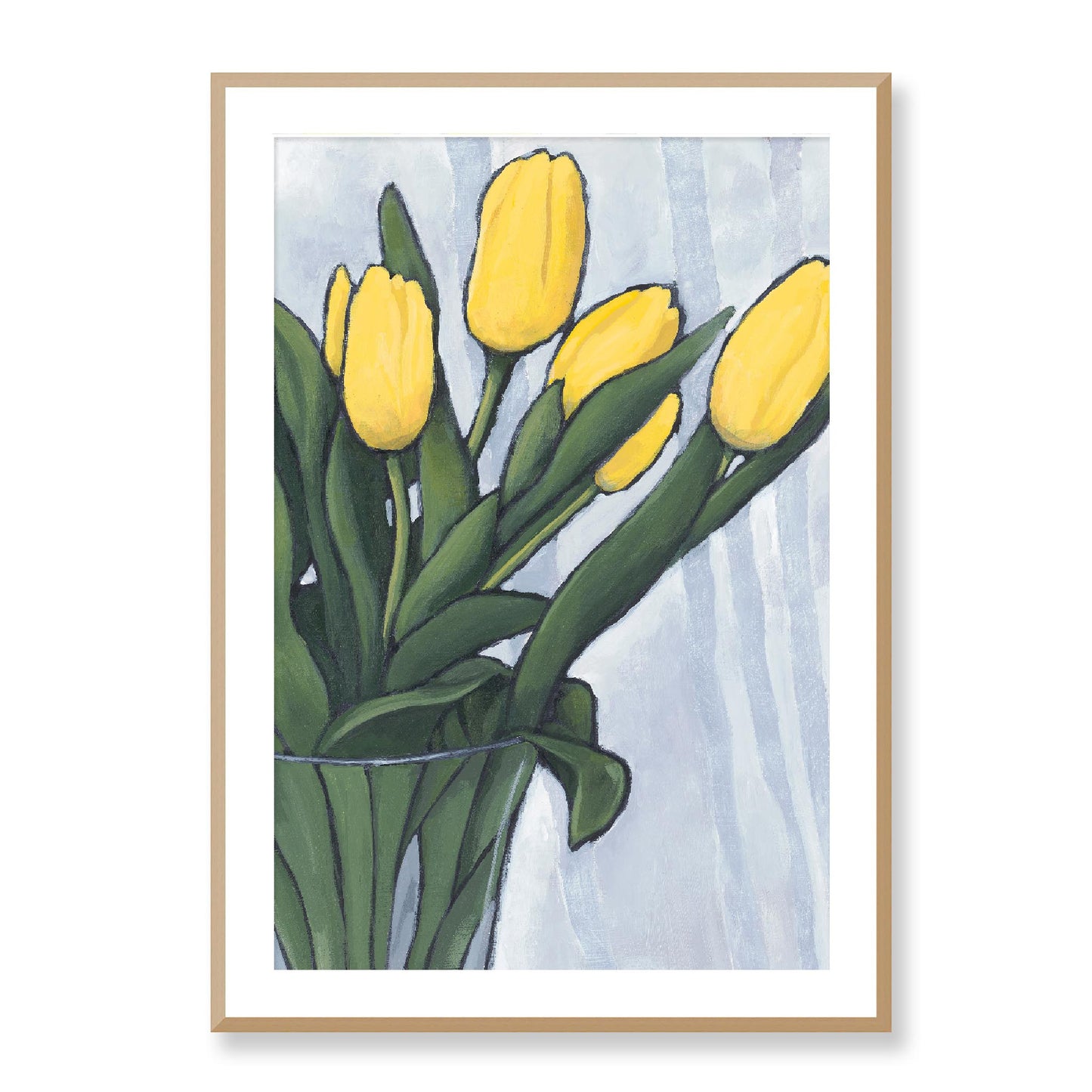 Framed Fine Art Print, White Mat - 12x16 16x22 20x28 24x36 28x40 inches | Yellow Tulips in Acrylic, FPV-1120-004, Prints, Fine art, Natural Frame, 71 x 102 cm ,28 x 40 inches