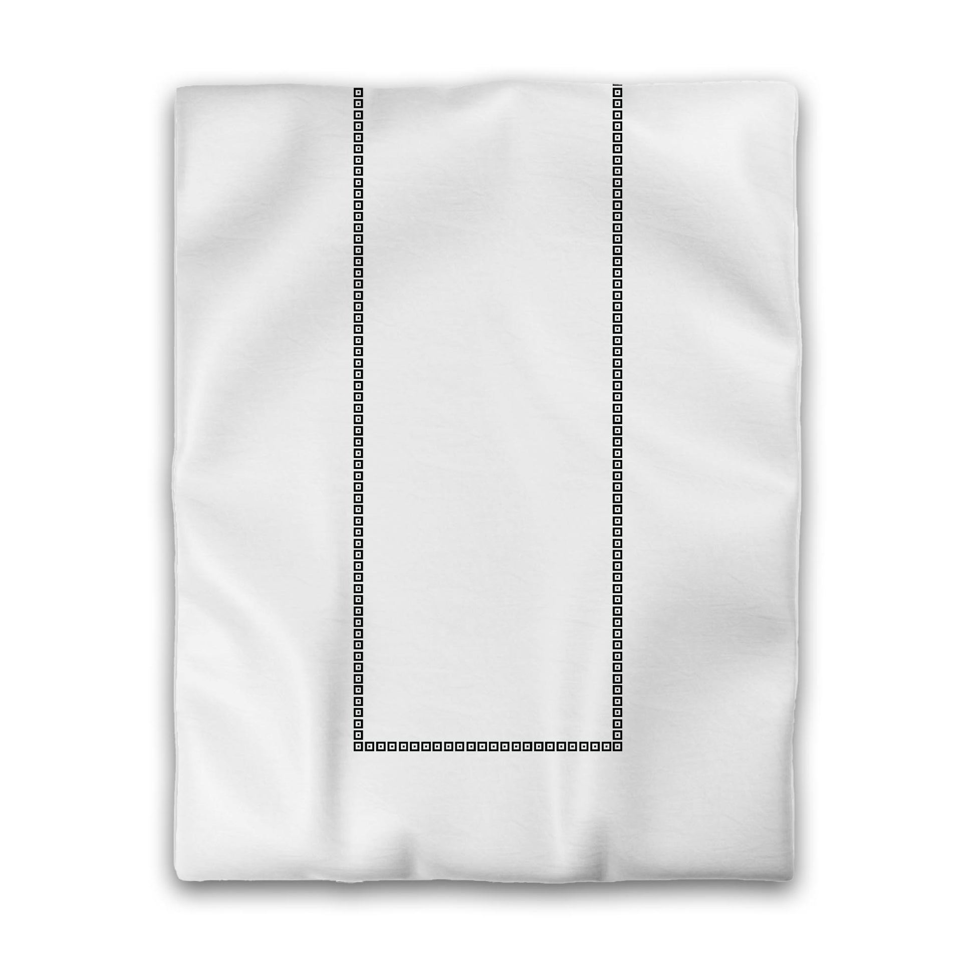 Off-White Cotton Sateen Duvet Cover, Black Repeating Square Motif Print, Classic Border, CSDU-1010-121, Twin - 178 x 229 cm / 70 x 90 inches