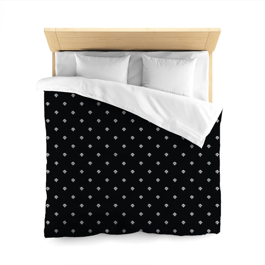 Black Cotton Sateen Duvet Cover, Off-White Hand-painted Swizzle Motif Print, CSDU-1010-172, Queen - 229 x 229 cm / 90 x 90 inches