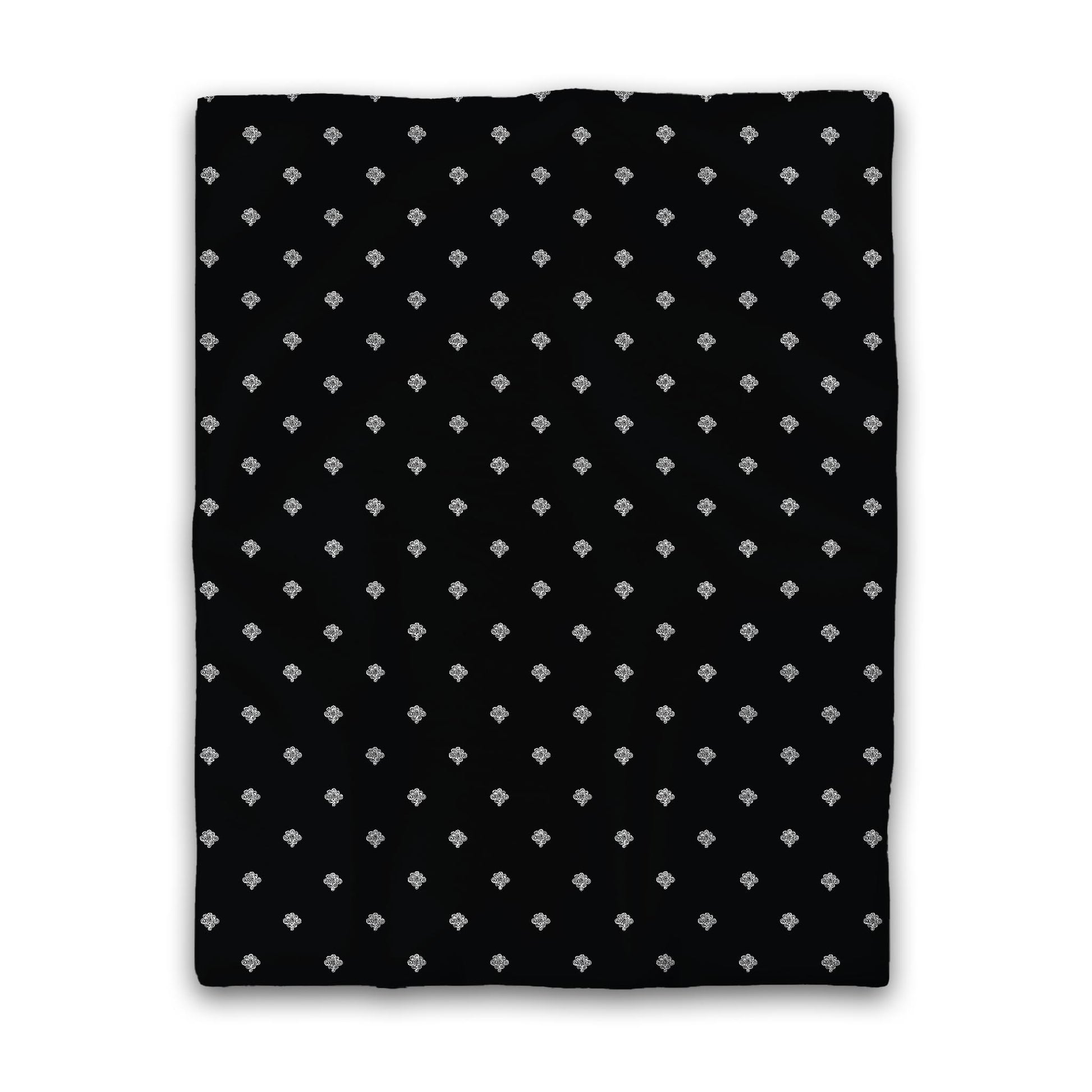 Black Cotton Sateen Duvet Cover, Off-White Hand-painted Swizzle Motif Print, CSDU-1010-172, Twin - 178 x 229 cm / 70 x 90 inches