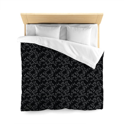 Black Cotton Sateen Duvet Cover, Off-White Hand-painted Vine Print, CSDU-1010-182, Queen - 229 x 229 cm / 90 x 90 inches
