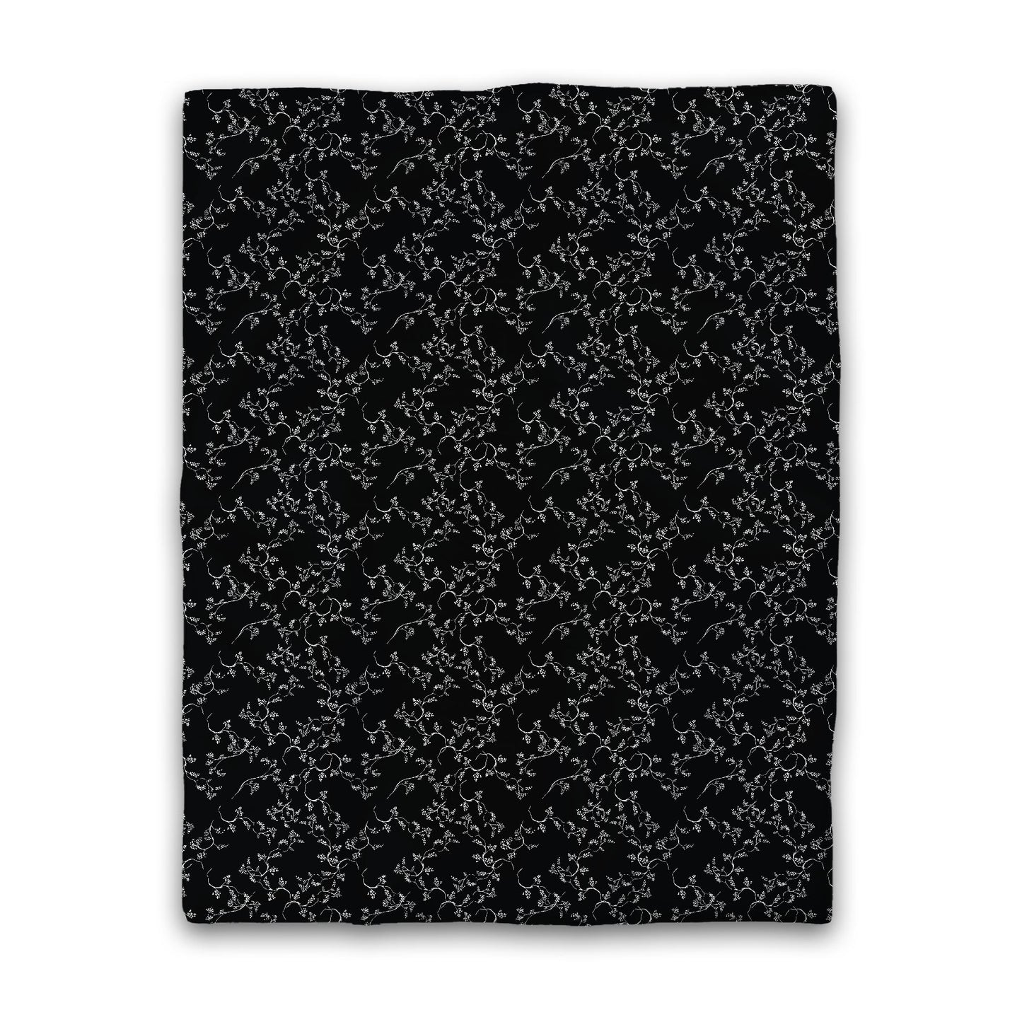 Black Cotton Sateen Duvet Cover, Off-White Hand-painted Vine Print, CSDU-1010-182, Twin - 178 x 229 cm / 70 x 90 inches