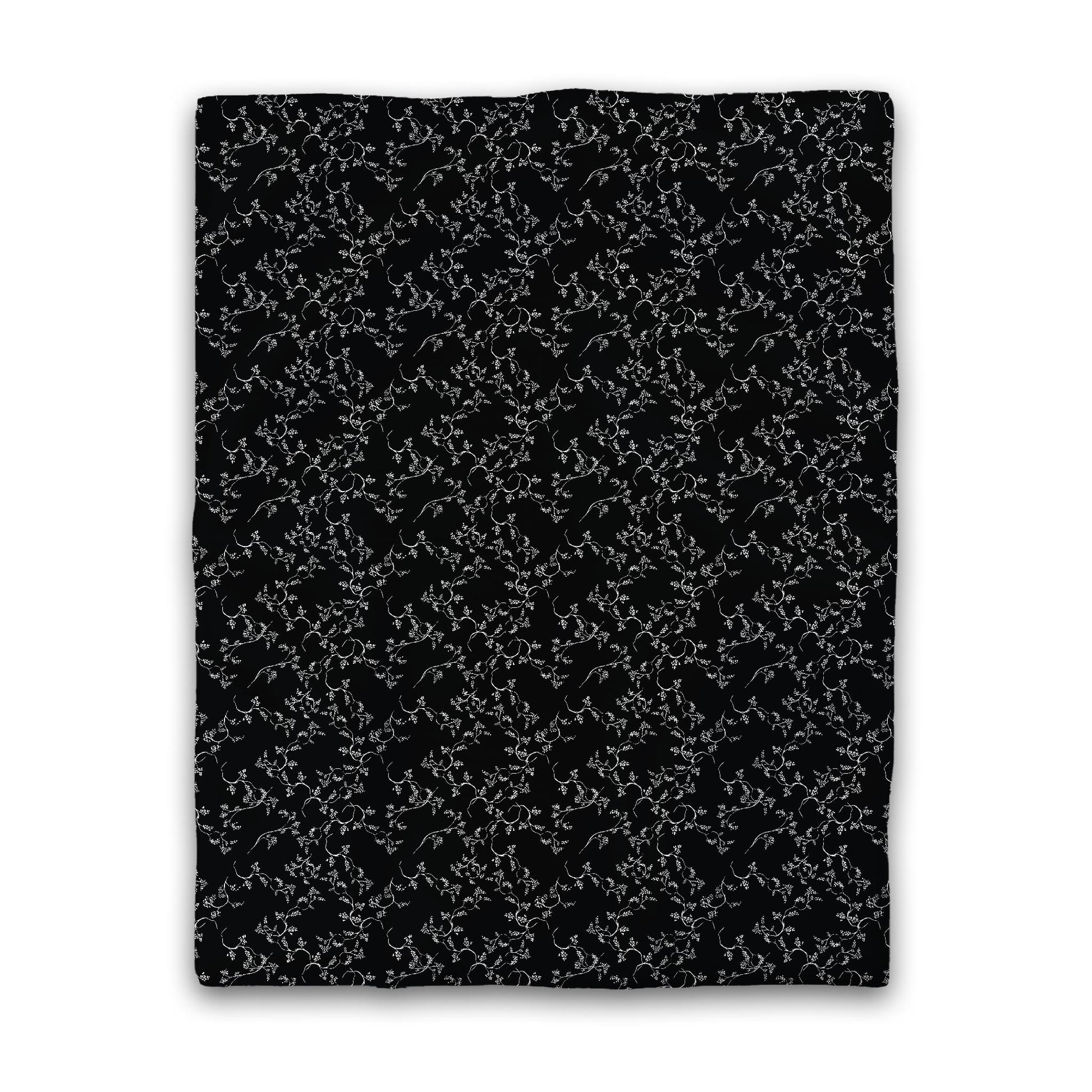 Black Cotton Sateen Duvet Cover, Off-White Hand-painted Vine Print, CSDU-1010-182, Twin - 178 x 229 cm / 70 x 90 inches