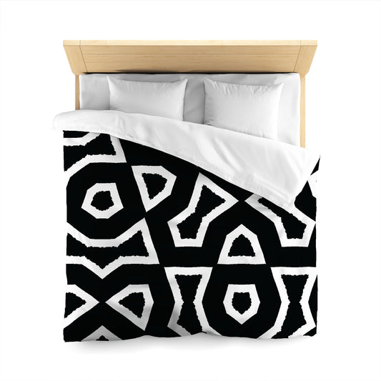 Black Cotton Sateen Duvet Cover, Bold Off-White Graphic, CSDU-1010-392, Queen - 229 x 229 cm / 90 x 90 inches