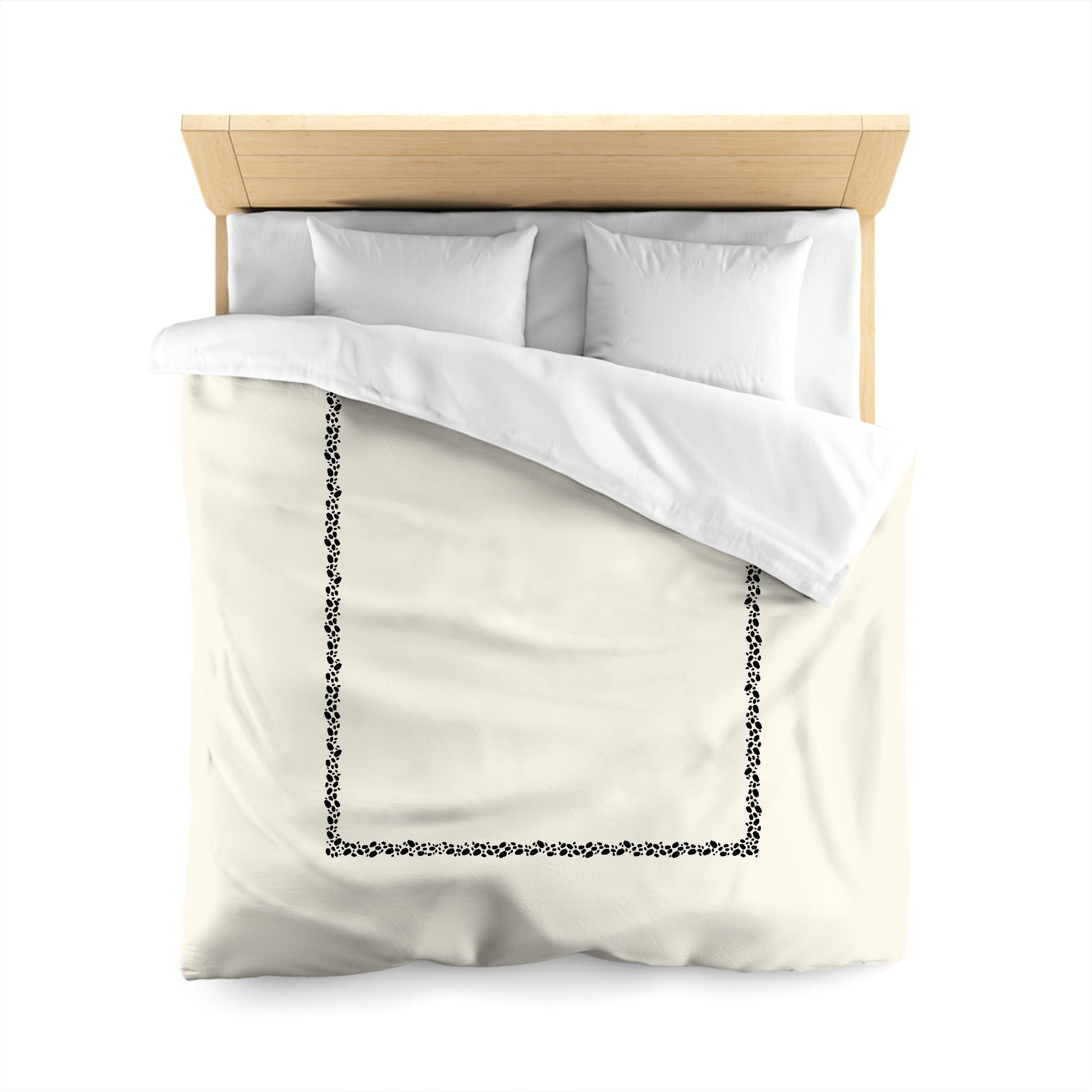 Pale Cream Cotton Sateen Duvet Cover, Black Hand-painted Dab Motif Print, Classic Border, CSDU-1013-091, Queen - 229 x 229 cm / 90 x 90 inches