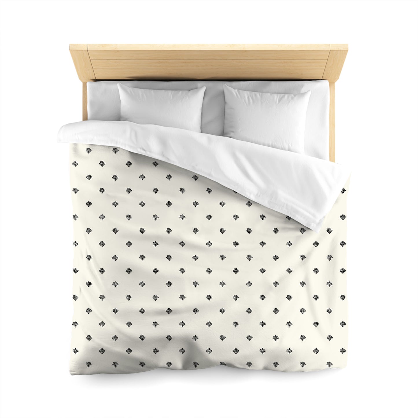 Pale Cream Cotton Sateen Duvet Cover, Black Hand-painted Swizzle Motif Print, CSDU-1013-171, Queen - 229 x 229 cm / 90 x 90 inches