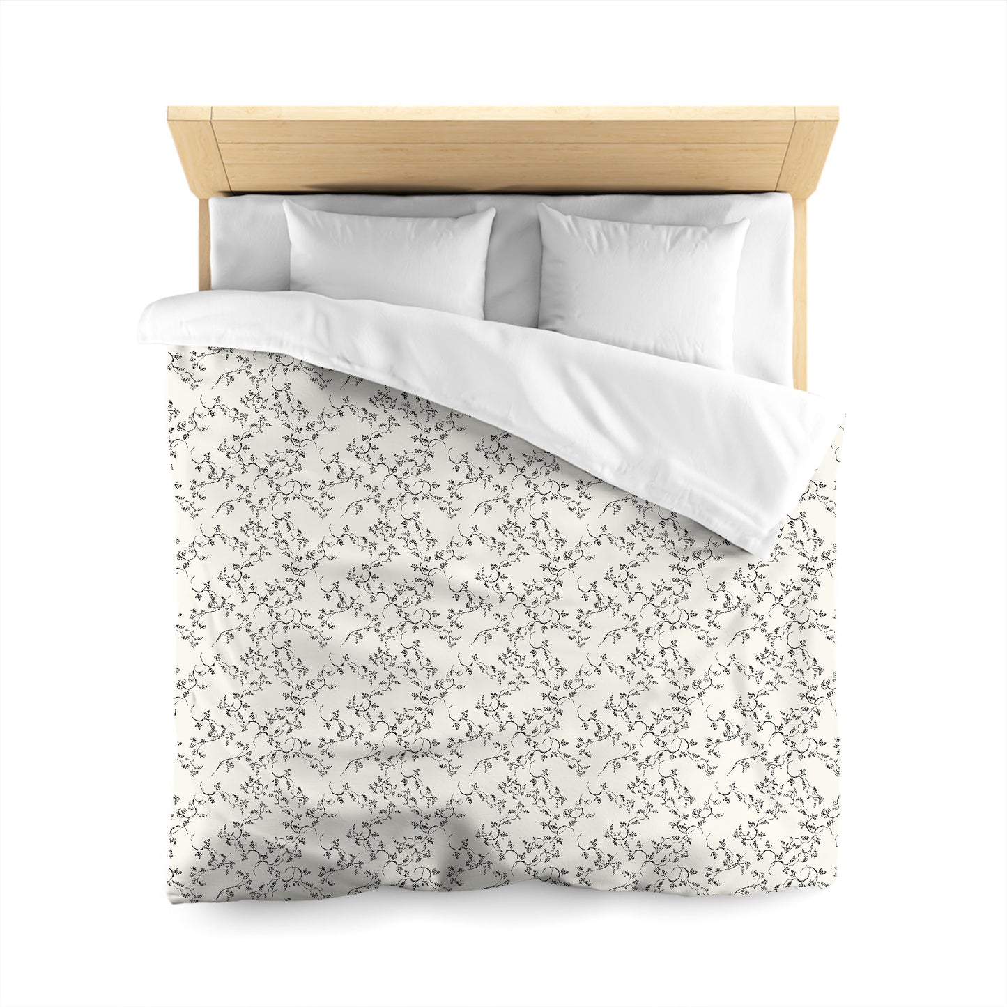 Pale Cream Cotton Sateen Duvet Cover, Black Hand-painted Vine Print, CSDU-1013-181, Queen - 229 x 229 cm / 90 x 90 inches