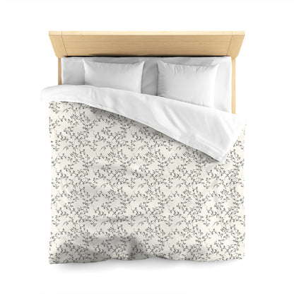 Pale Cream Cotton Sateen Duvet Cover, Black Hand-painted Vine Print, CSDU-1013-181, Queen - 229 x 229 cm / 90 x 90 inches