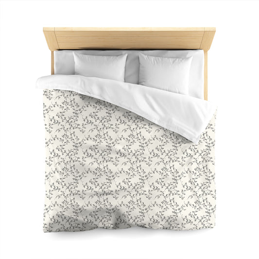 Pale Cream Cotton Sateen Duvet Cover, Black Hand-painted Vine Print, CSDU-1013-181, Queen - 229 x 229 cm / 90 x 90 inches