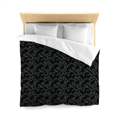 Black Cotton Sateen Duvet Cover, Pale Cream Hand-painted Vine Print, CSDU-1013-182, Queen - 229 x 229 cm / 90 x 90 inches