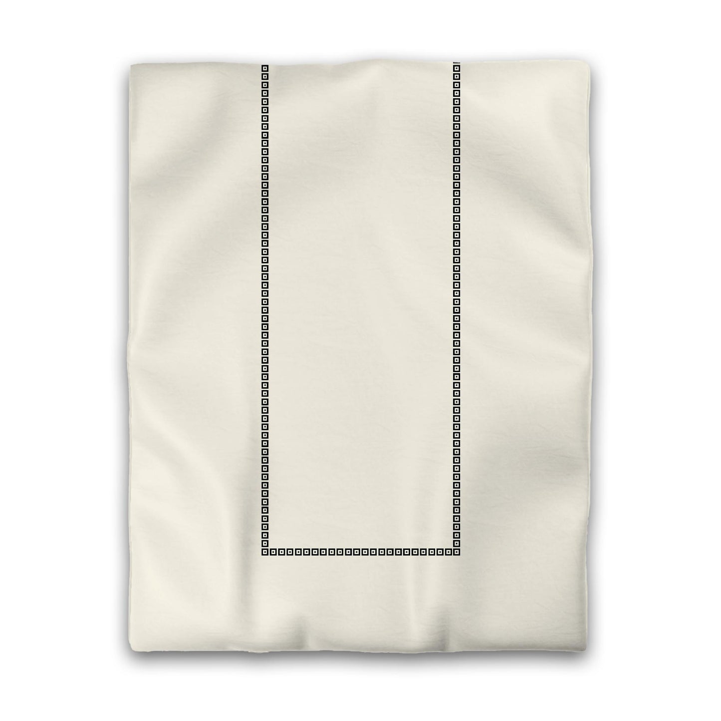 Pale Cream Cotton Sateen Duvet Cover, Black Repeating Square Motif Print, Classic Border, CSDU-1013-121, Twin - 178 x 229 cm / 70 x 90 inches