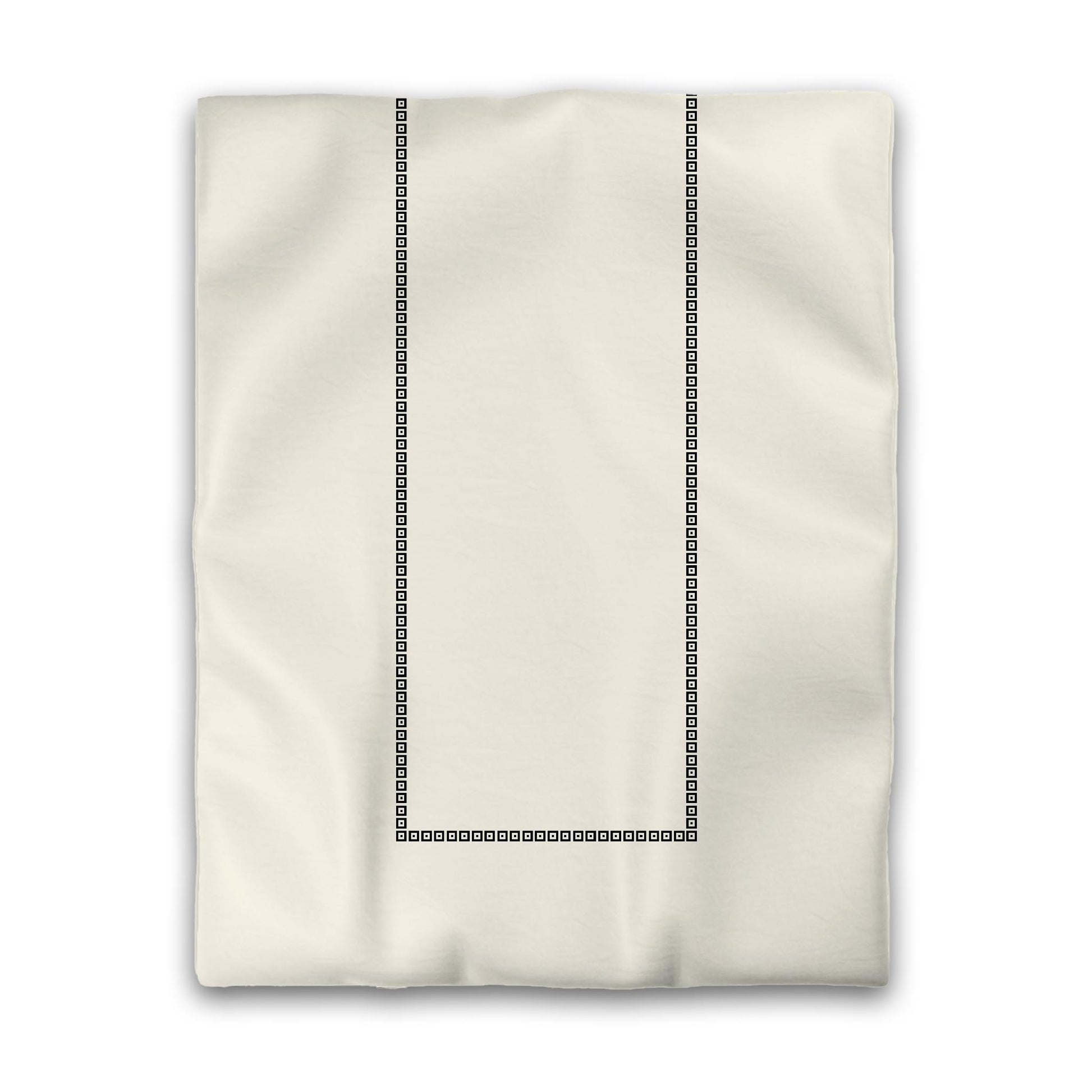 Pale Cream Cotton Sateen Duvet Cover, Black Repeating Square Motif Print, Classic Border, CSDU-1013-121, Twin - 178 x 229 cm / 70 x 90 inches