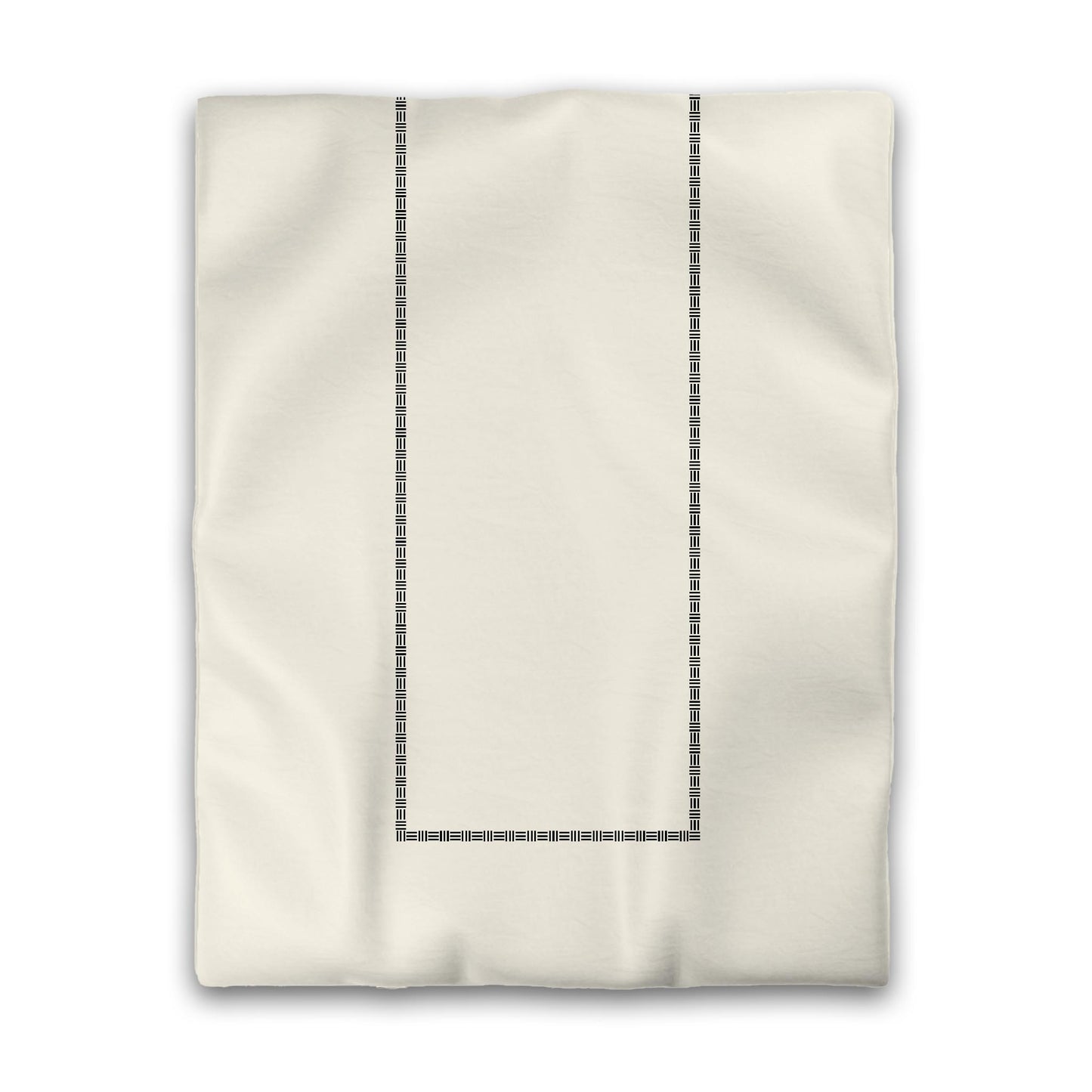 Pale Cream Cotton Sateen Duvet Cover, Black Single Weave Motif Print, Classic Border, CSDU-1013-141, Twin - 178 x 229 cm / 70 x 90 inches