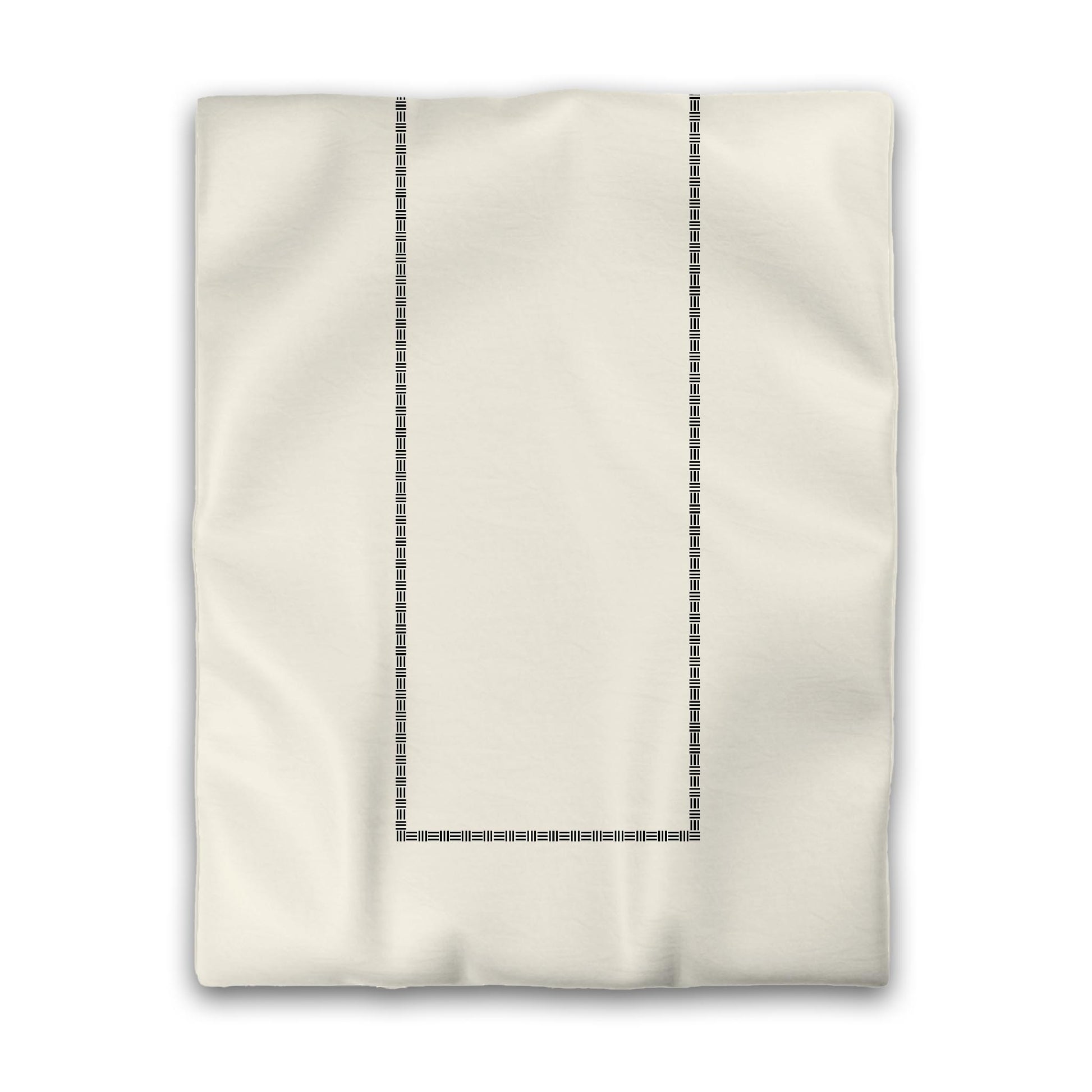 Pale Cream Cotton Sateen Duvet Cover, Black Single Weave Motif Print, Classic Border, CSDU-1013-141, Twin - 178 x 229 cm / 70 x 90 inches