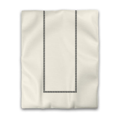 Pale Cream Cotton Sateen Duvet Cover, Black Double Weave Motif Print, Classic Border, CSDU-1013-143, Twin - 178 x 229 cm / 70 x 90 inches
