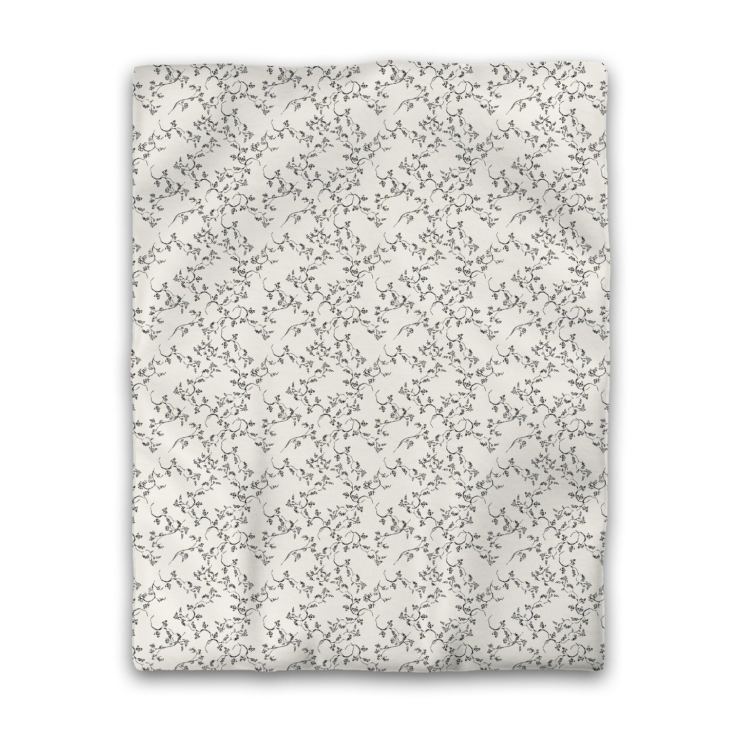 Pale Cream Cotton Sateen Duvet Cover, Black Hand-painted Vine Print, CSDU-1013-181, Twin - 178 x 229 cm / 70 x 90 inches
